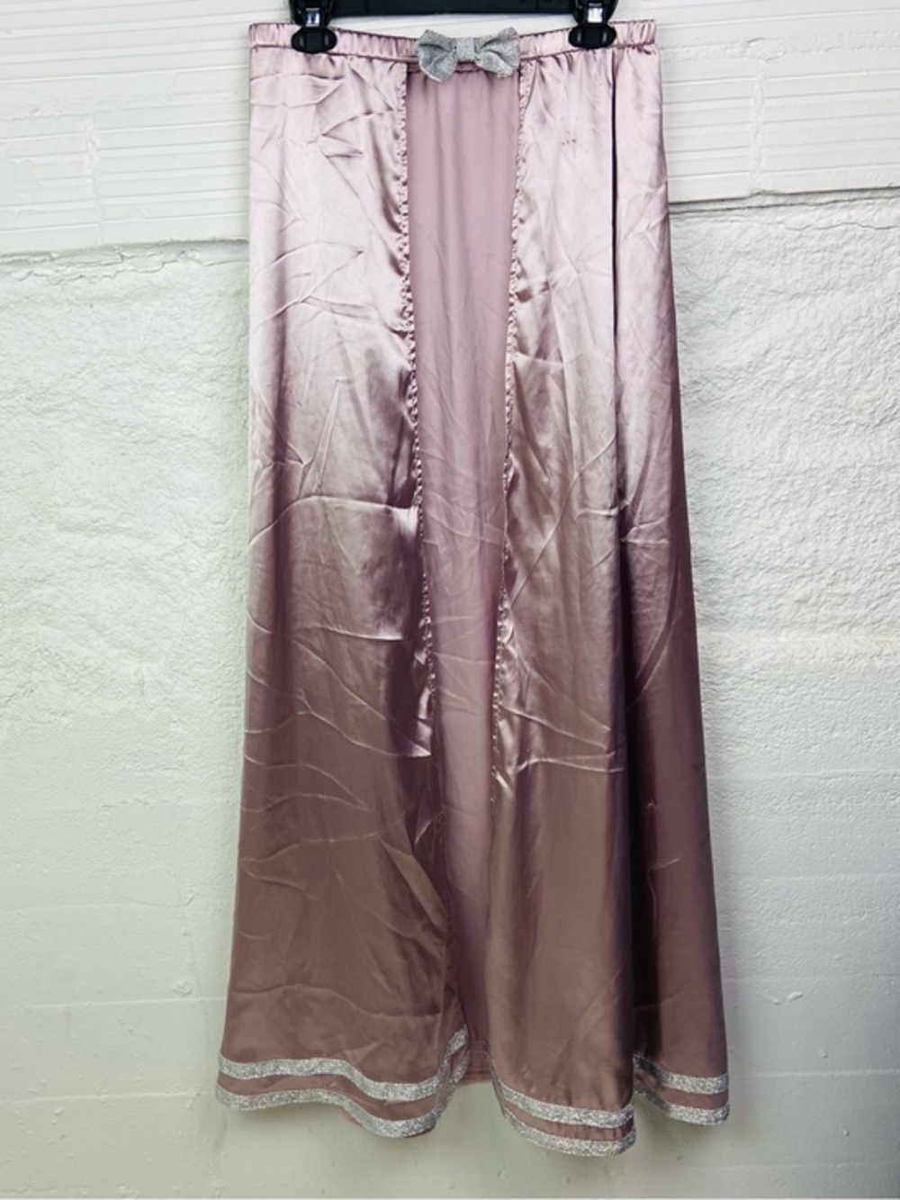 Unbranded silky Satin Maxi open front cape Skirt with Silver Trim & Dust rose